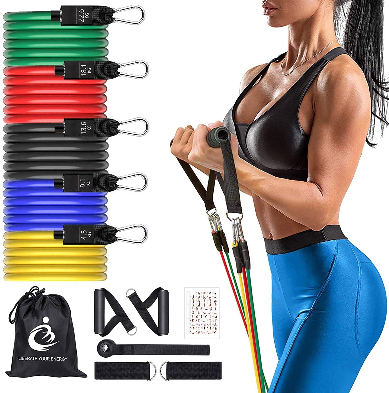 FitBeast Resistance Bands Set Workout Bands 11PC Exercise Bands with