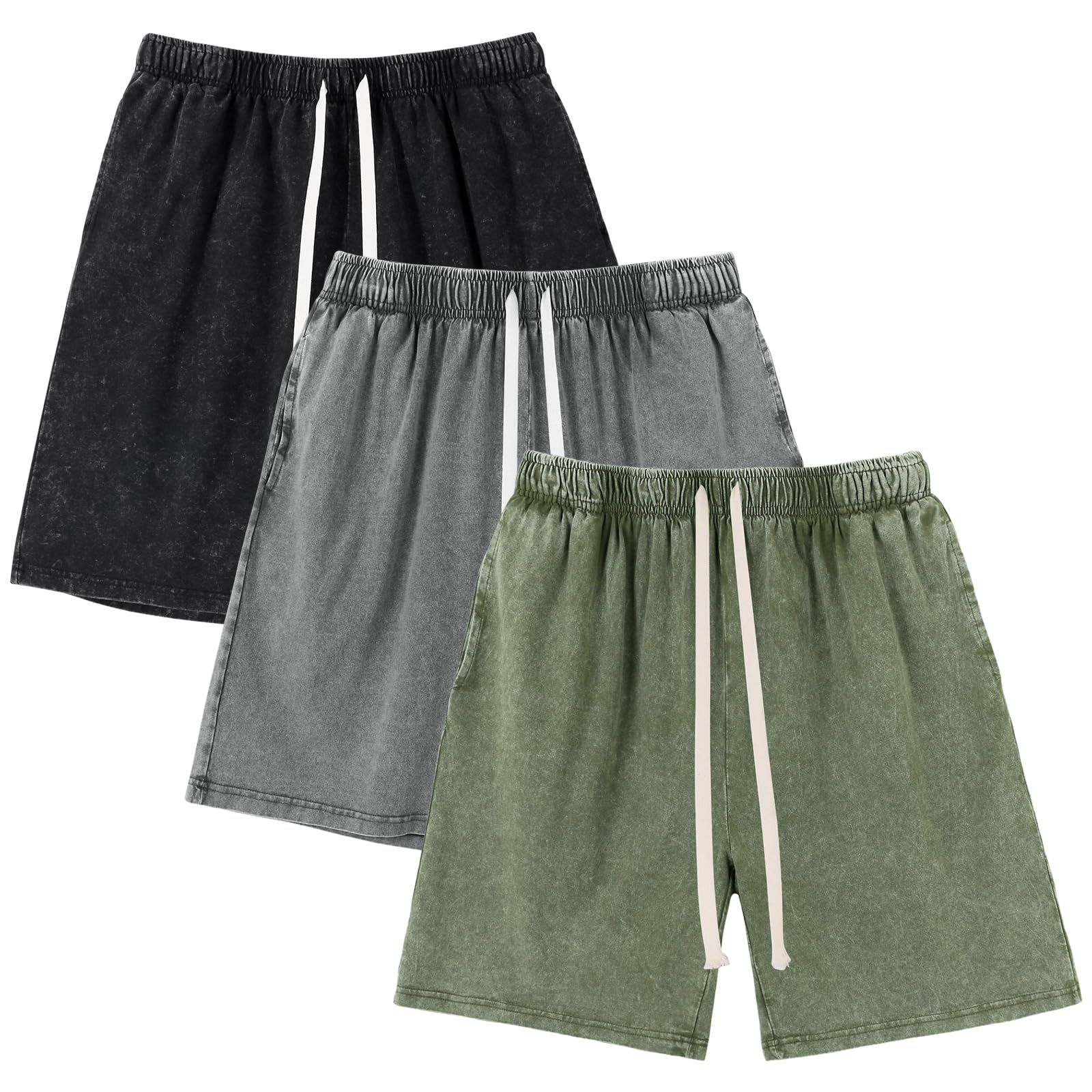 Gihuo Mens Sweat Shorts Cotton Athletic Shorts Vintage Acid Wash Drawstring Workout Shorts