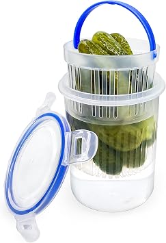 KIKINIKO Pickle Jar 24 oz pickle container with strainer Pickle Holder Keeper Lifter, pickle storage container suitable for pickling small jars of kimchi, Flip Jar with Leak Proof and Lock It Lid