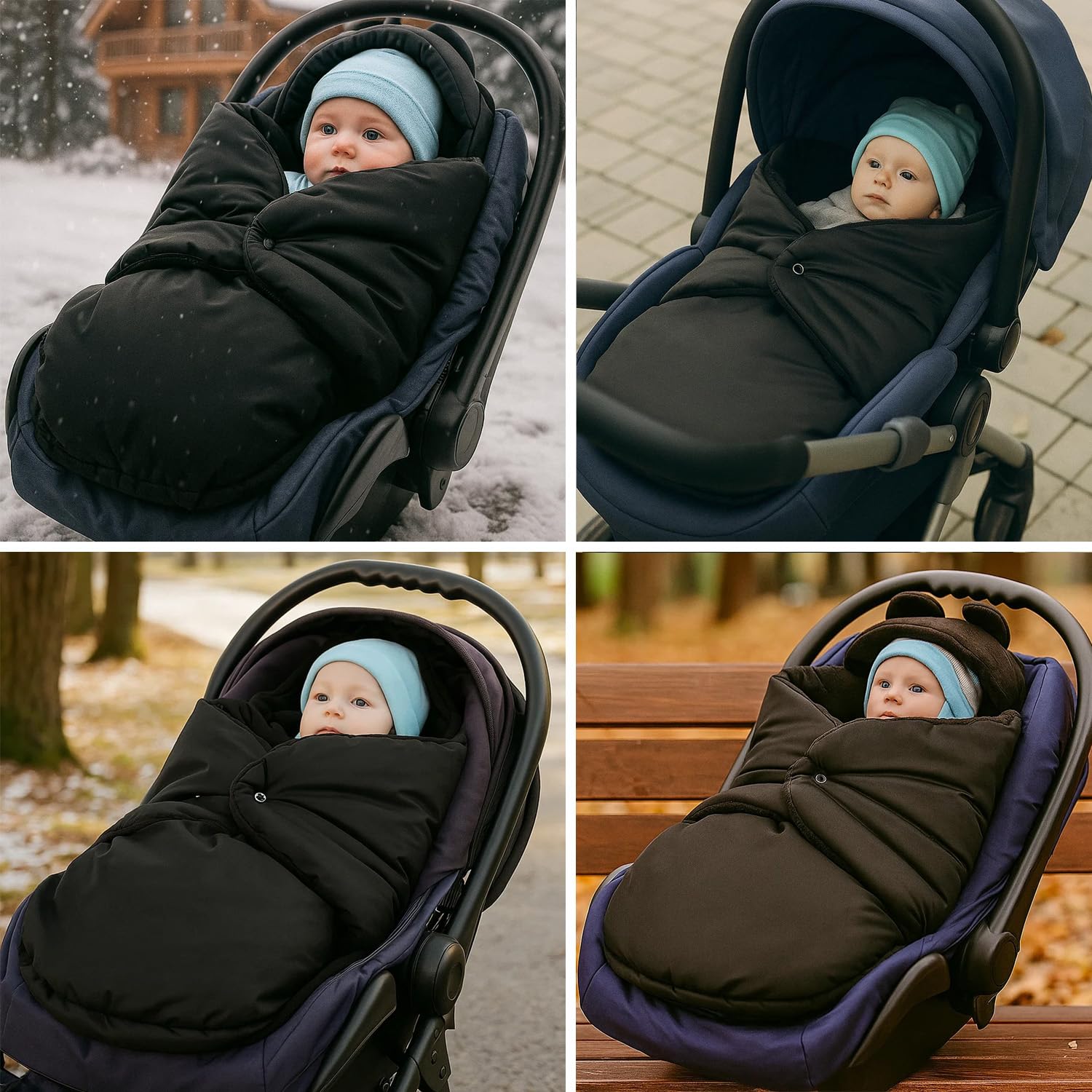 Fußsack Baby Einschlagdecke für Winter geeignet für Kinderwagen Babyschale Babyfußsack Babybett Autositz Buggy (Schwarz)