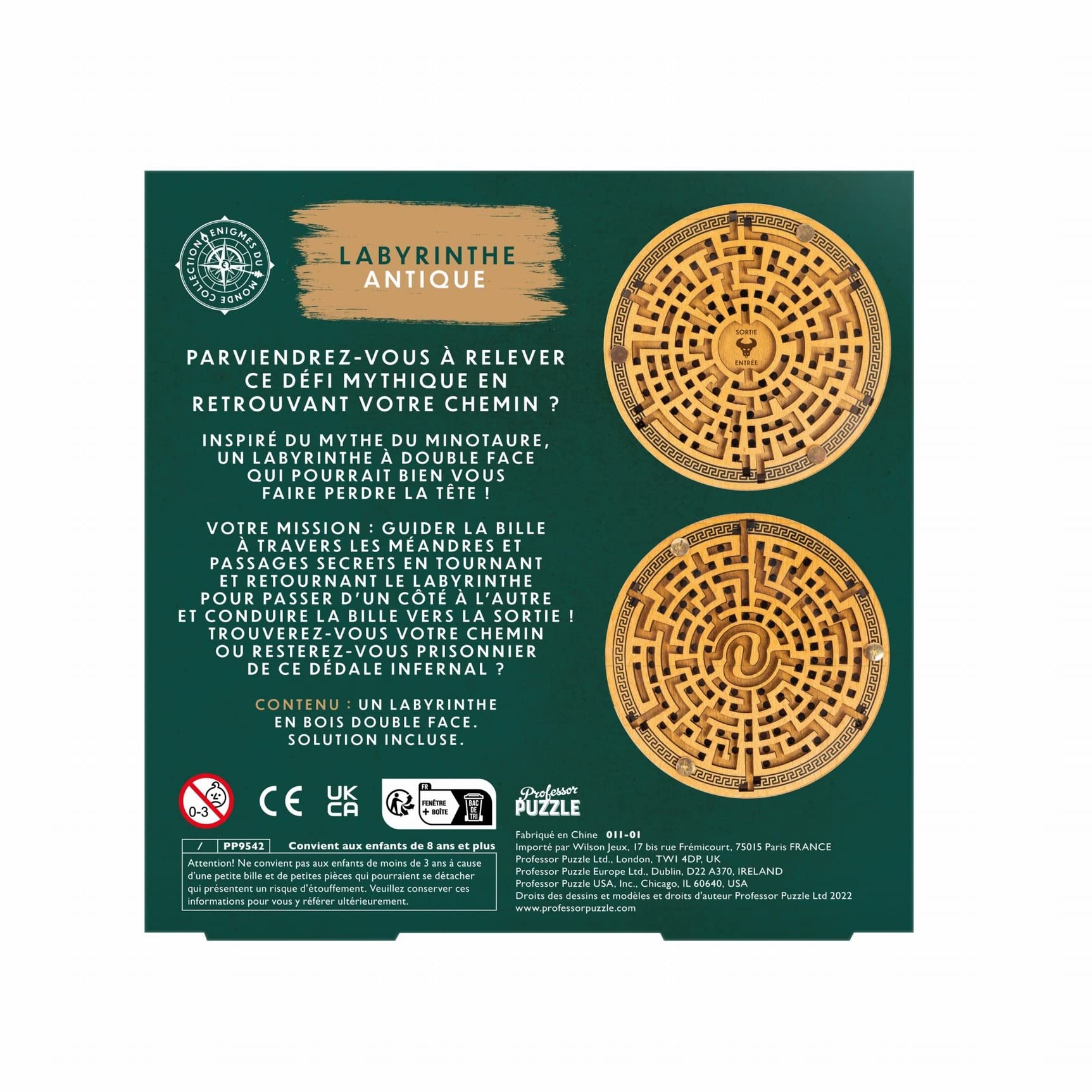 Professor Puzzle - Labyrinthe Antique - Casse-tête en Bois Double Face Inspiré du Mythe du Minotaure - Parviendrez-Vous à relever ce défi Mythique en retrouvant Votre Chemin ?