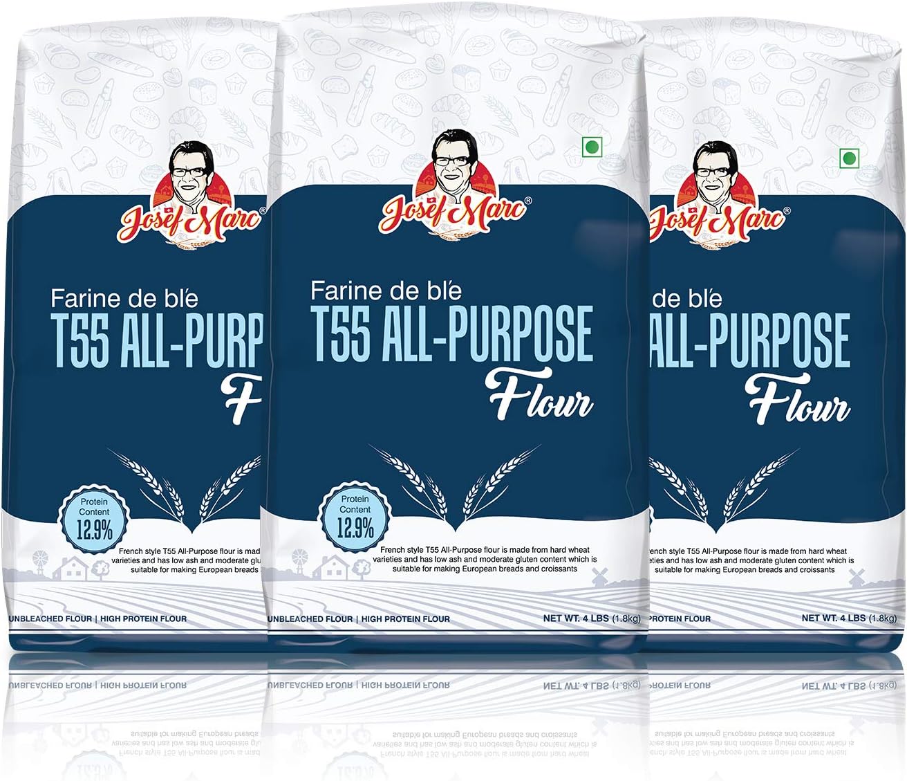 T55 All-Purpose Flours, 4 LBS (Pack of 3) - Unbleached & High Protein Flour, Type 0 Italian Flour, Bread Flours