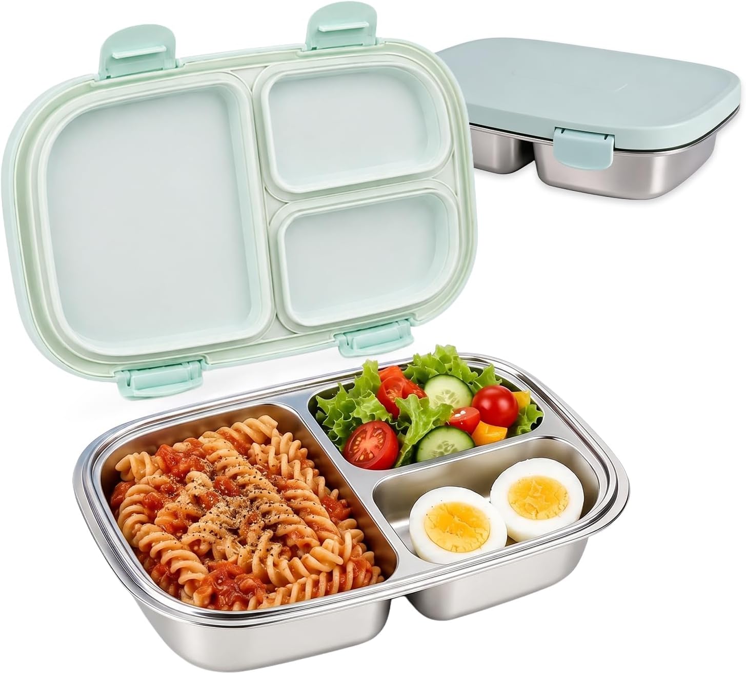 Stainless Steel Bento Lunch Box 3 Compartments 836 ML/ 28 oz, Green