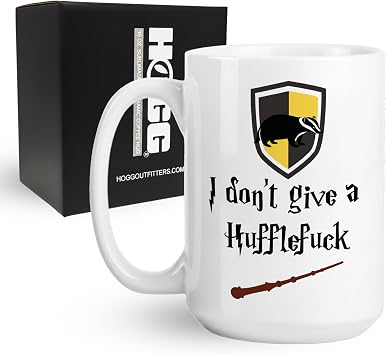 I Dont Give a Hufflefuck Mug, Hufflepuff Mug, Hufflepuff Merch, Harry Potter Cup, 15oz Ceramic Coffee Cup, Funny Sarcastic Gag Gift, Novelty Drinkware for Adults, Birthday Christmas Gift for Coworker