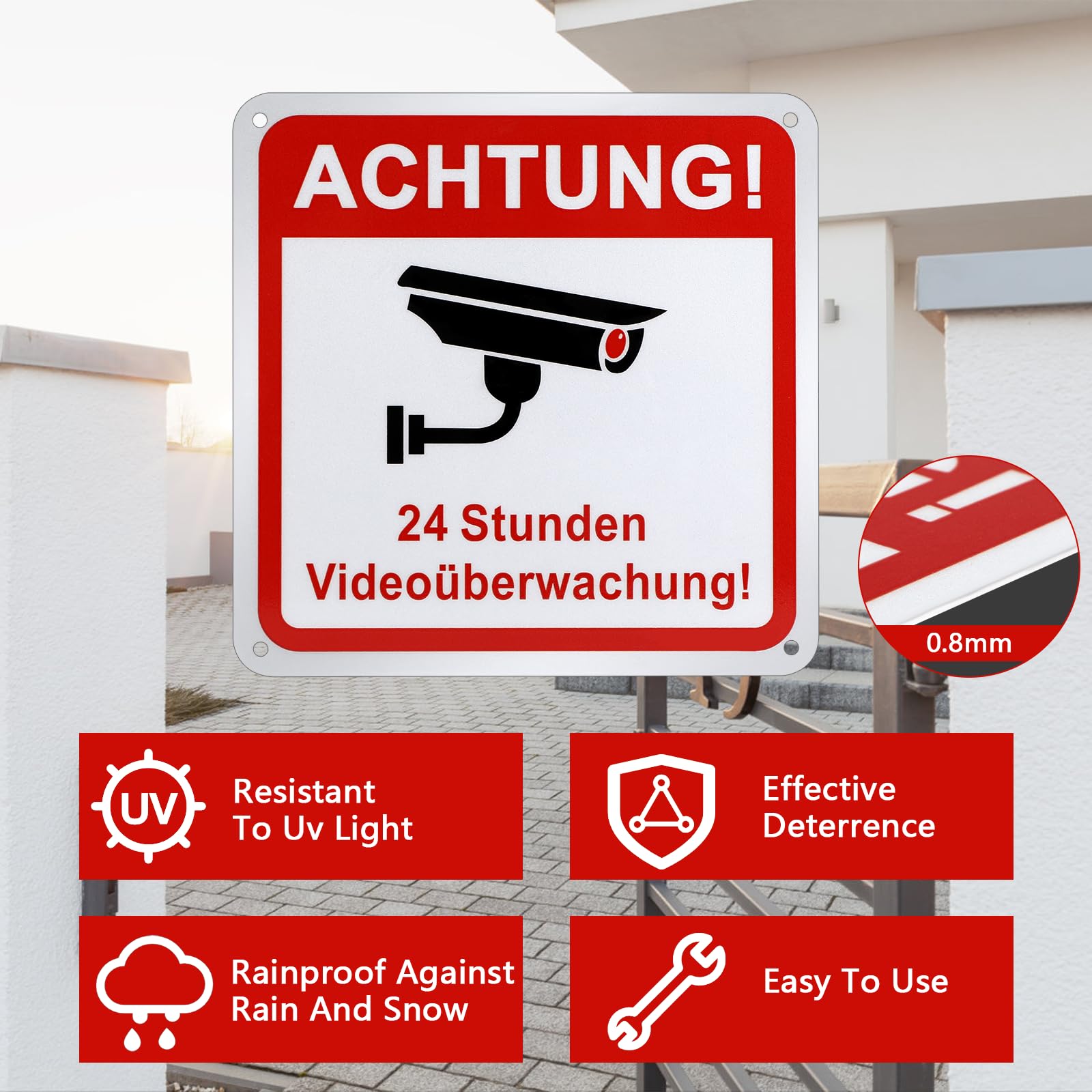 4x Videoüberwachung Schilder Aus Edelstahl – 12x4 Cm, Selbstklebend Für Innen & Außen