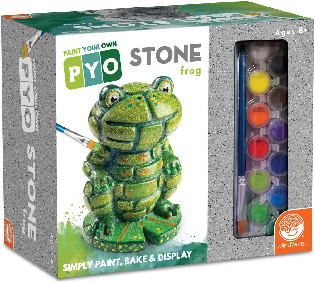 MindWare Paint Your Own Mosaic Frog - Craft Kit Includes Weather-Resistant Stone Frog, Paint and Brush - Ages 8 and Up