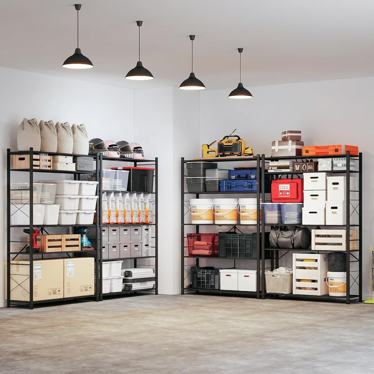 ALANNG 40" W Foldable 5-Tier Storage Shelves with Wheels, Adjustable & Removable Metal Rack, Heavy Duty Rolling Organizer for Kitchen, Garage, Closet, Pantry, and Office (Black,1 Pack)