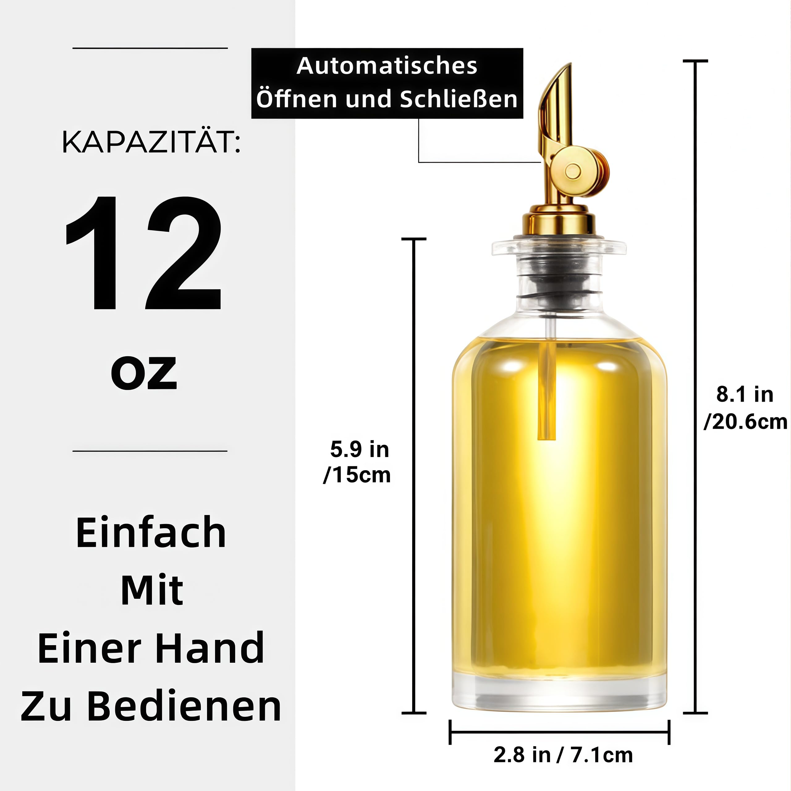 Bikalan Lot de 2 bouteilles d'huile de vinaigre et d'huile pour la cuisine, bouteille d'huile d'olive, distributeur d'huile, sirop de café, rince-bouche, entonnoirs, 2 paquets d'or