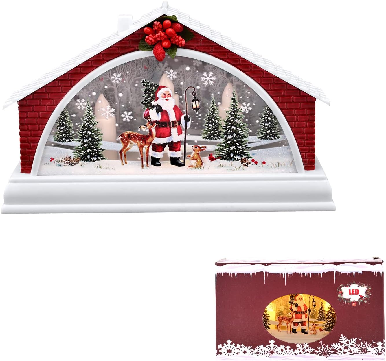 GLAITC LED Snow House Christmas Scene Christmas House Light Up Ornament