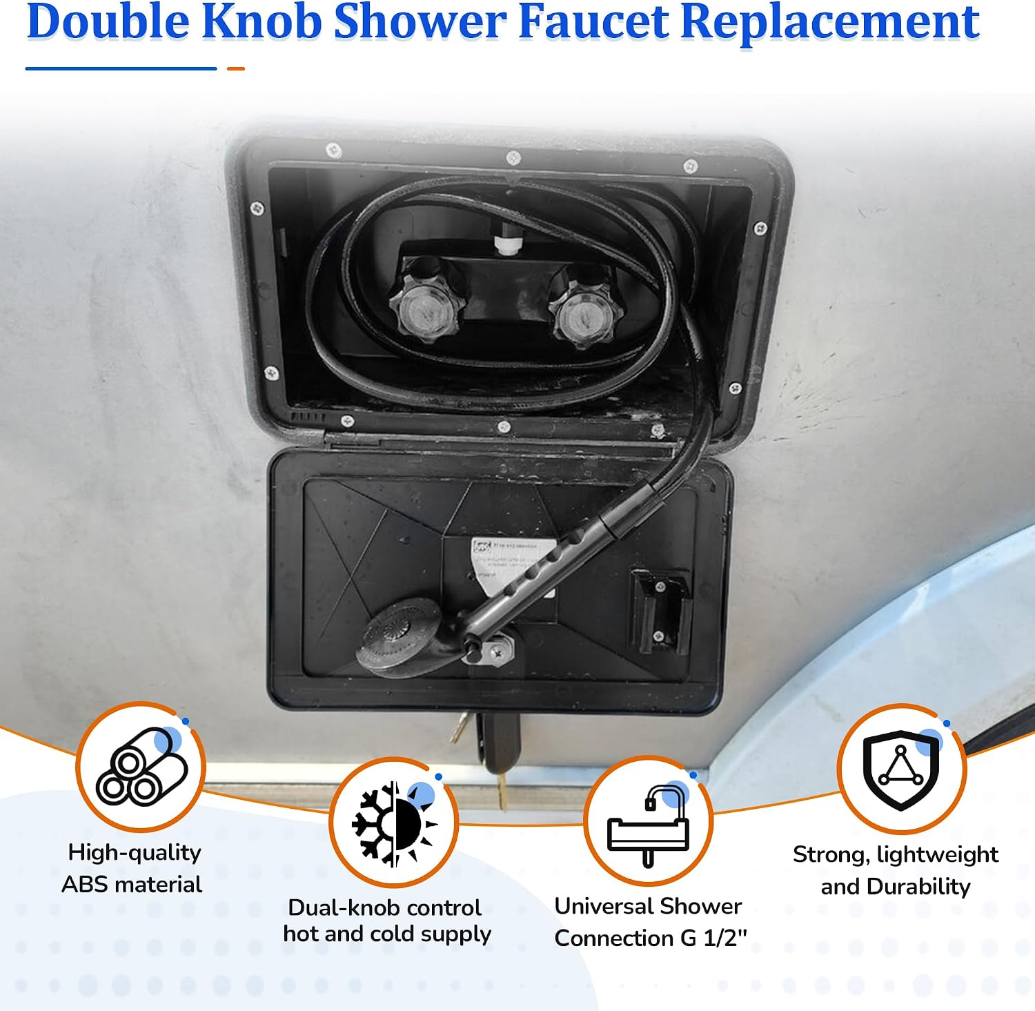 RV Shower Faucet Camper Shower Faucet Replacement, 4” Shower Valve Diverter Assembly with Dual Smoked Acrylic Knobs for Outside and Inside Bathroom, Black