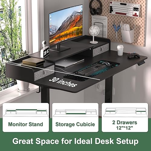 Miniatura 7 de Escritorio eléctrico de pie de 55 x 30 pulgadas con 2 cajones, escritorio de pie ampliado de altura ajustable con estante de almacenamiento,