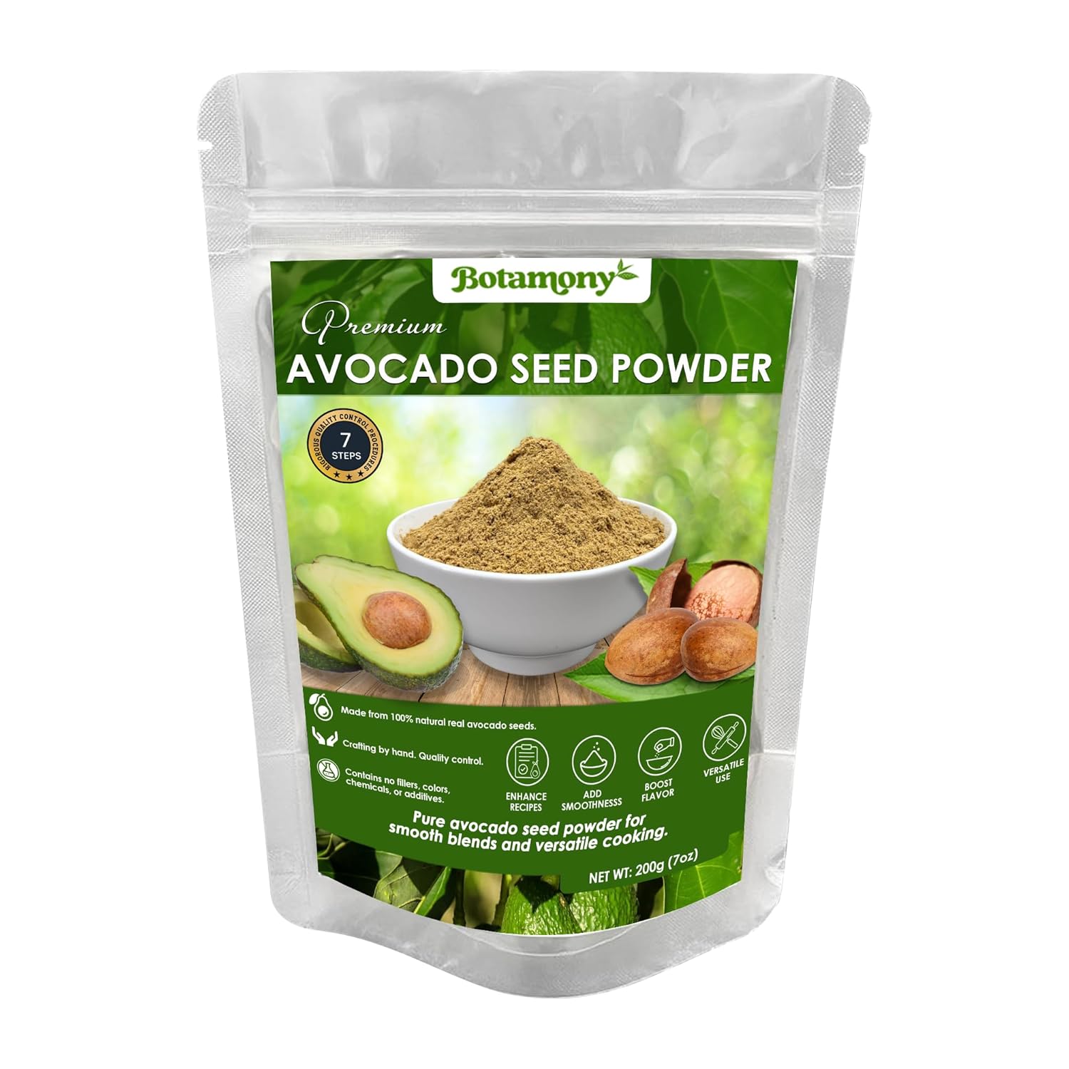 BOTAMONY Avocado Seed Powder 7 oz, Pure Dehydrated Avocado Seeds, Caffeine-Free Superfood for Smoothies, Teas, Cooking & Baking, Non-GMO, Vegan, No Additives