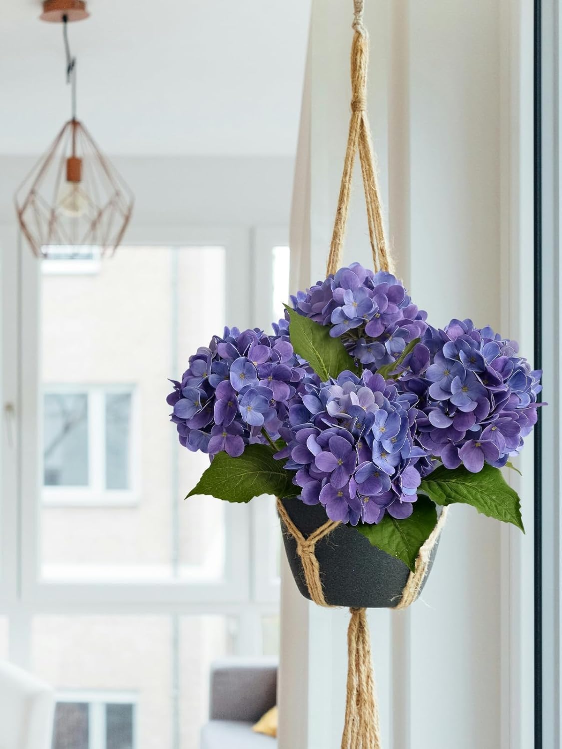 4PCS 19.6Inch Violet Blue Faux Hydrangea Artificial Flowers Silk Latex Realistic Full Large Hydrangeas Spring Long Stem Leaves Bouquet Plants for Tall Vase Table Garden Arrangements - Image 6