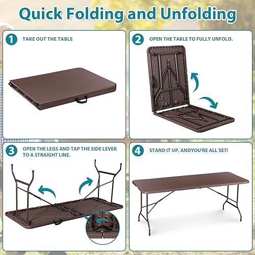 Miniatura 56 de SUPER DEAL Mesa plegable cuadrada de 3 pies, para interiores y exteriores, de plástico resistente, plegable, por la mitad, mesa de fiesta de picnic