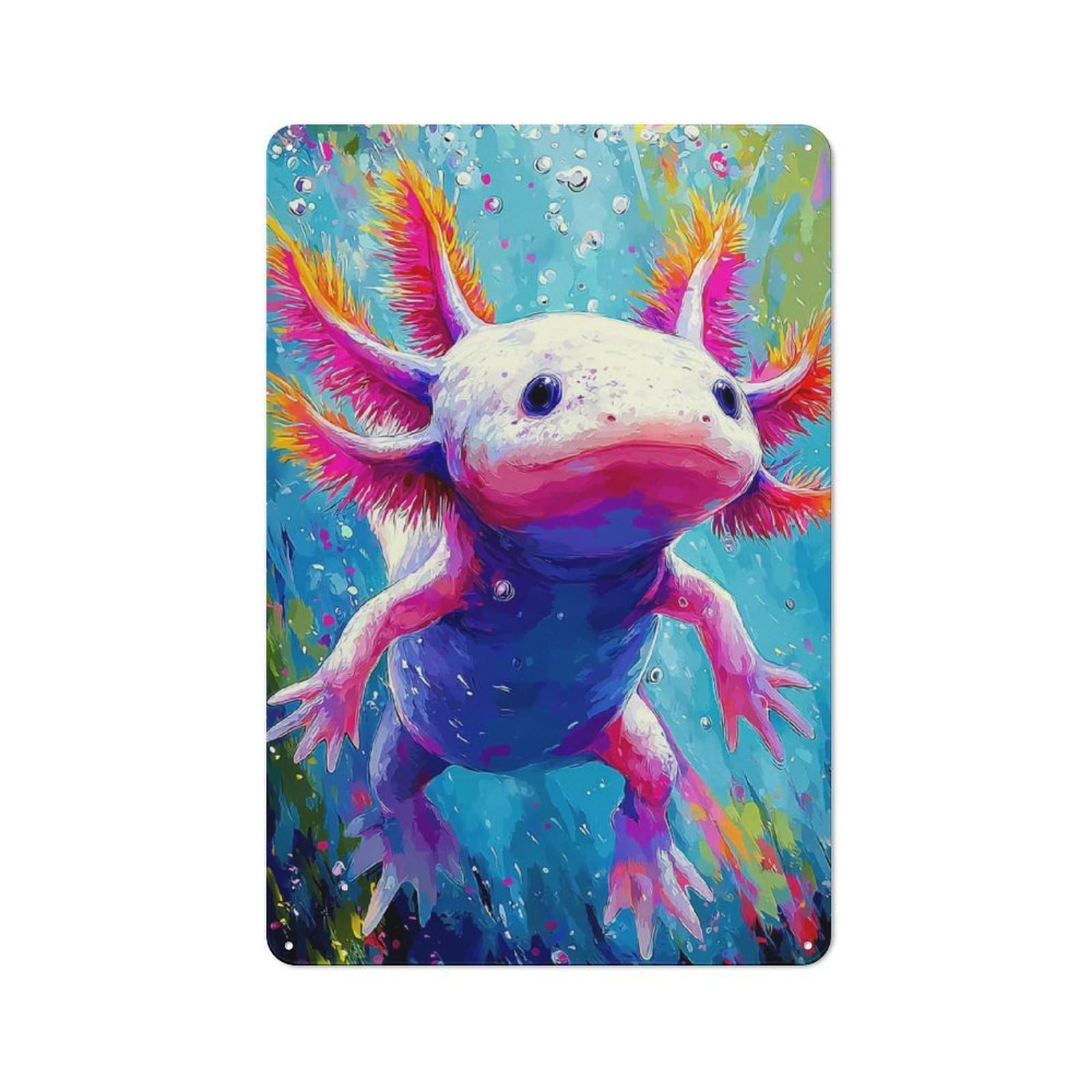 Junmoney Colorful Axolotl Painting Decorative Tin Sign With Design 30X20cm, Farmhouse Cottage Wall Art For Farmhouse Kitchen, Pantry Or Dining Area