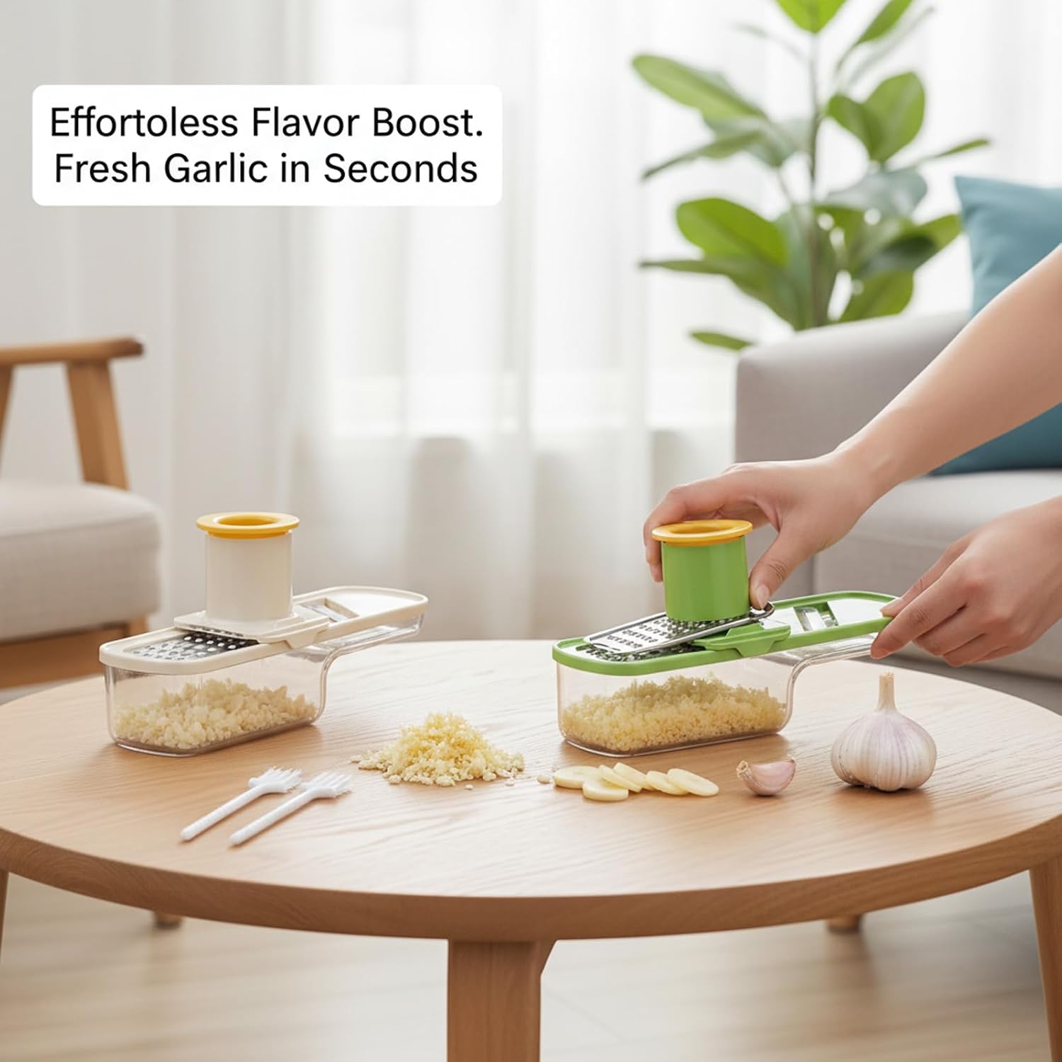 2sets Garlic Slicer Super, 3-in-1 Multi-Functional Mandoline Slicer with 2 Brushes, Efficient Garlic Ginger Processing for Daily Cooking