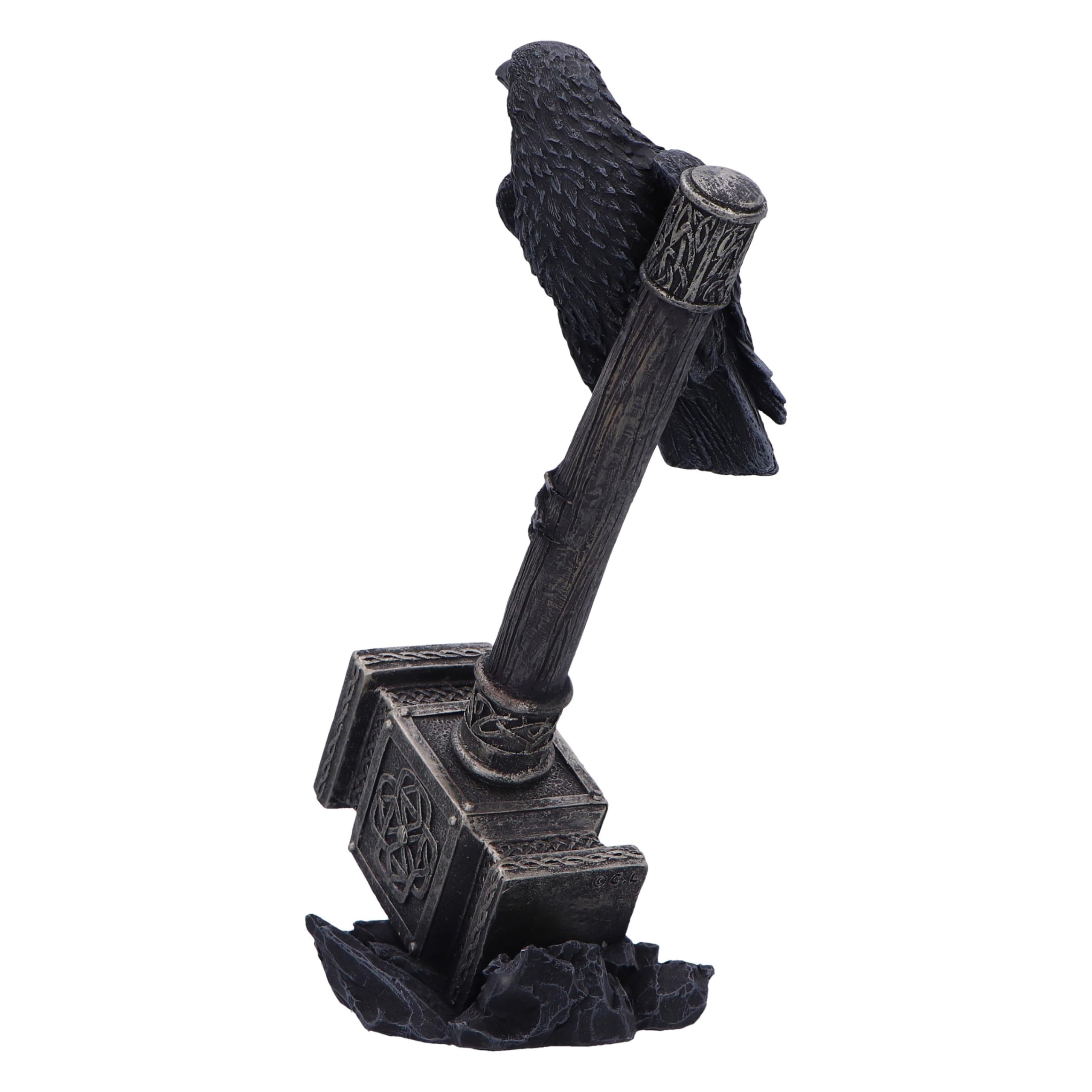 Nemesis Now Figura de Martillo de los Dioses de 23 cm, Resina, Escultura de Cuervo en el Martillo de Thor, Figura de Martillo de Thor, decoración de Dormitorio de mitología nórdica, fundida en la