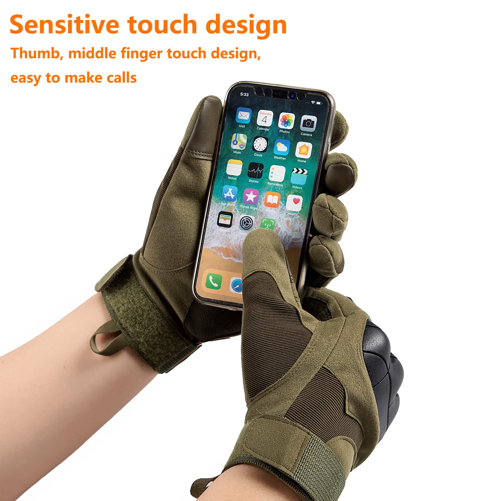 shuyuz Tactical Gloves for Men, Shooting Gloves Motorcycle Gloves, Knuckle Protection Gloves Airsoft Gloves for Paintball Outdoor Sports Touchscreen(Green XL)