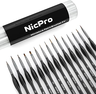 Nicpro 15 PCS Micro Fine Detail Paint Brush Set, Small Miniature Fine Tip Detail Brushes Kit for Acrylic Oil Watercolor, Models, Paint by Numbers, Miniature Painting, Craft, Rock Painting (Black)