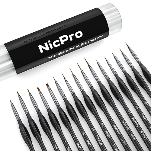 Nicpro 15 PCS Micro Fine Detail Paint Brush Set, Small Miniature Fine Tip Detail Brushes Kit for Acrylic Oil Watercolor, Models, Paint by Numbers, Miniature Painting, Craft, Rock Painting (Black) - Black - 15 pcs