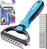 Candure Dematting Comb for Dog and Cat, Pet Grooming Rake and Brushes for Small, Medium & Large Dogs 17+9 Double Sided Deshedding Tool Removes Knots and Tangled Hair (Blue)
