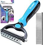 Candure Dematting Peigne pour chien et chat, Râteau de grooming pour animaux de compagnie et brosses pour petits chiens de taille moyenne à double face Enlève les noeuds & Cheveux tangés (bleu, gros à moyen)