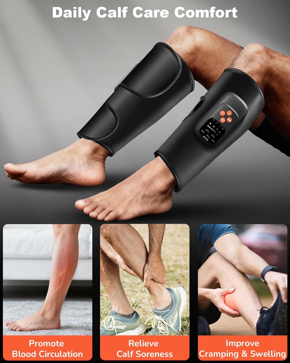 Air Compression Leg Massager with Heat : Sequential Calf Massager with 5 Modes, 5 Intensity & 3 Heat for Circulation and Pain Relief - Rechargeable Calf Compression Device for Fast Recovery - Image 4