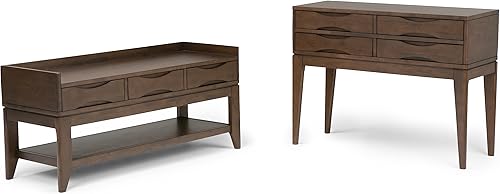 Miniatura 11 de SIMPLIHOME Harper - Mesa consola  Mesa de sofá de madera maciza de 40 pulgadas de ancho en marrón nogal, mesa de almacenamiento moderna de mediados