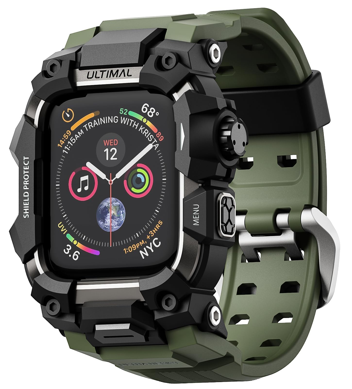 ULTIMAL Rugged Case with Band for Apple Watch Band 45mm,Compatible with Apple Watch Series 9/8/7 45mm Band Men, Military Grade Shockproof Bumper Cover for iWatch Tactical Band Men (45mm, Army Green)
