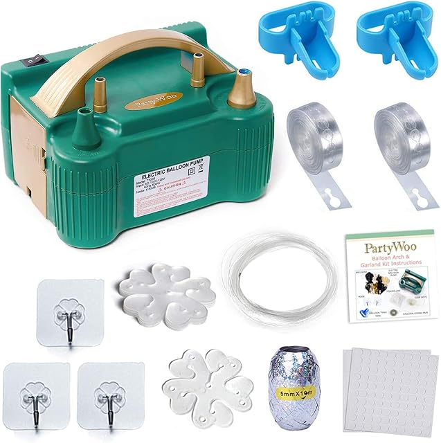 PartyWoo 110V 600W Electric Balloon Pump, Portable Balloon Inflator, Dual Nozzle Air Pump for Balloon Garland