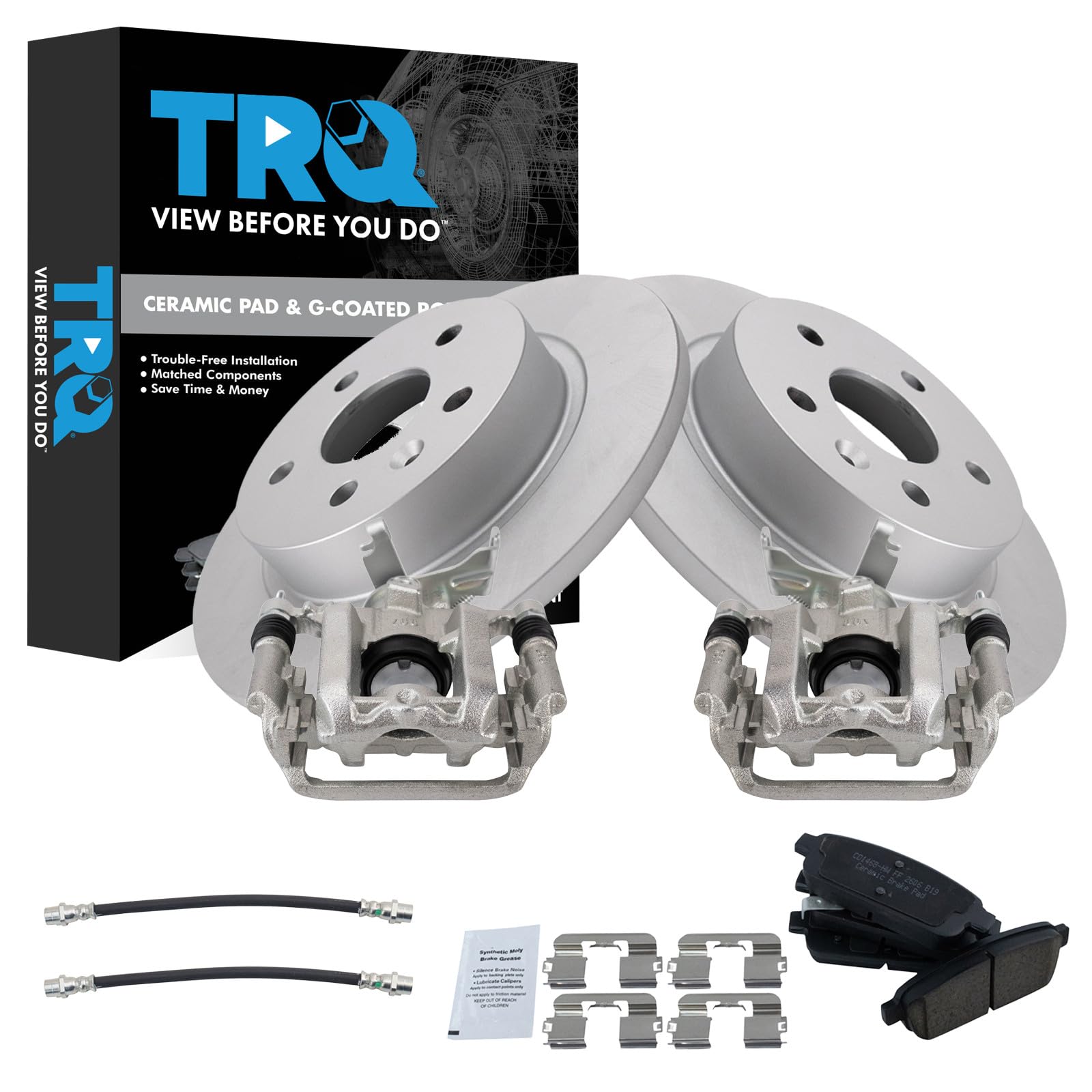 TRQ Rear Brake Pad &amp; Rotor Kit Ceramic Premium G-Coated Compatible with 2013-2016 Chevrolet Sonic