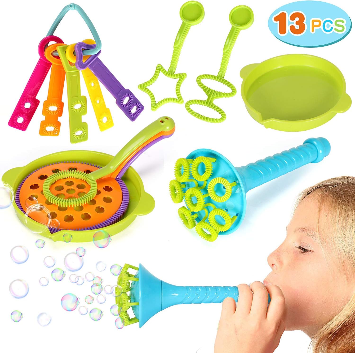 vamei 13pcs Bubble Wands Set for Kids Bubble Toys Giant Bubble Making Wand Kit Creative Summer Garden Outdoor Toys Birthday Party Games