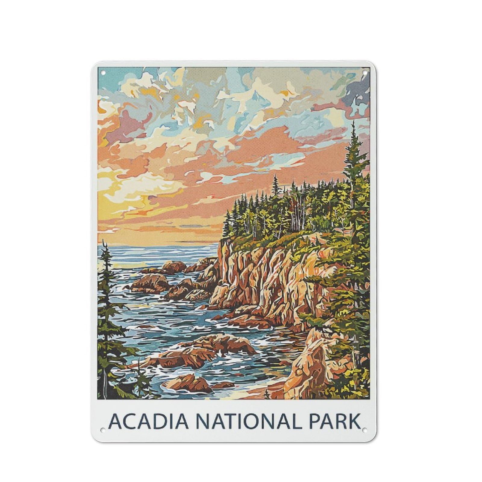 Junmoney Style-2 Vintage Acadia National Park Sunset Vintage Metal Sign 40X30cm, Restaurant Wall Art For Takeaway, Bar, Kitchen Or Counter Area