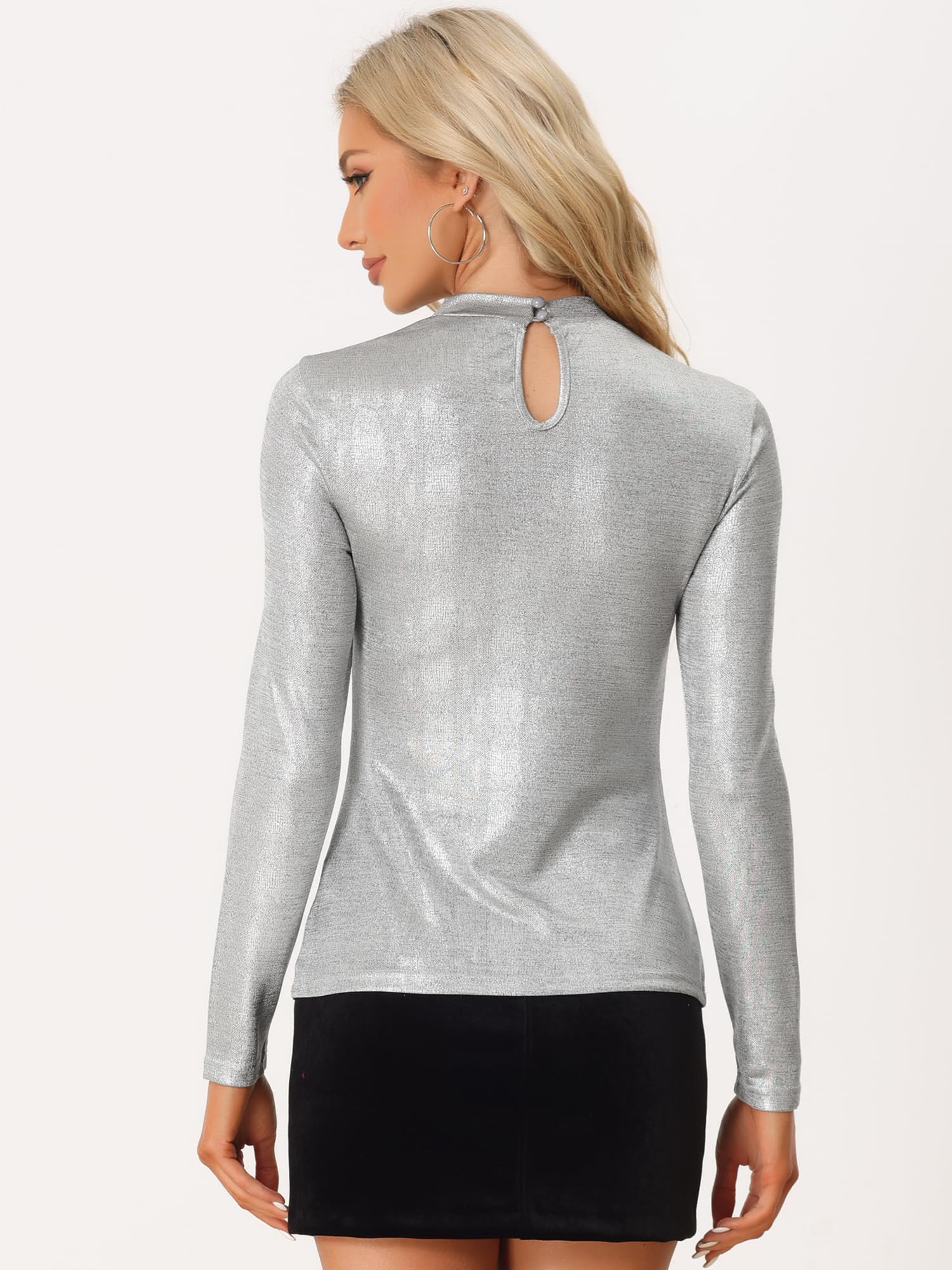 Allegra K Damen Halloween-Kostüm Sexy Oberteil Langarm Cut Out Ausschnitt Stehkragen Glitzer Party Top Bluse