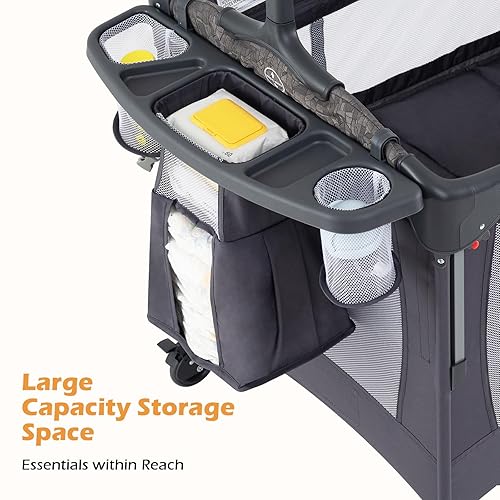 Miniatura 6 de INFANS Cuna de bebé 4 en 1, convierte paquete y juego en cuna portátil con cambiador de pañales, colchón, bolsa de transporte, caja de música,