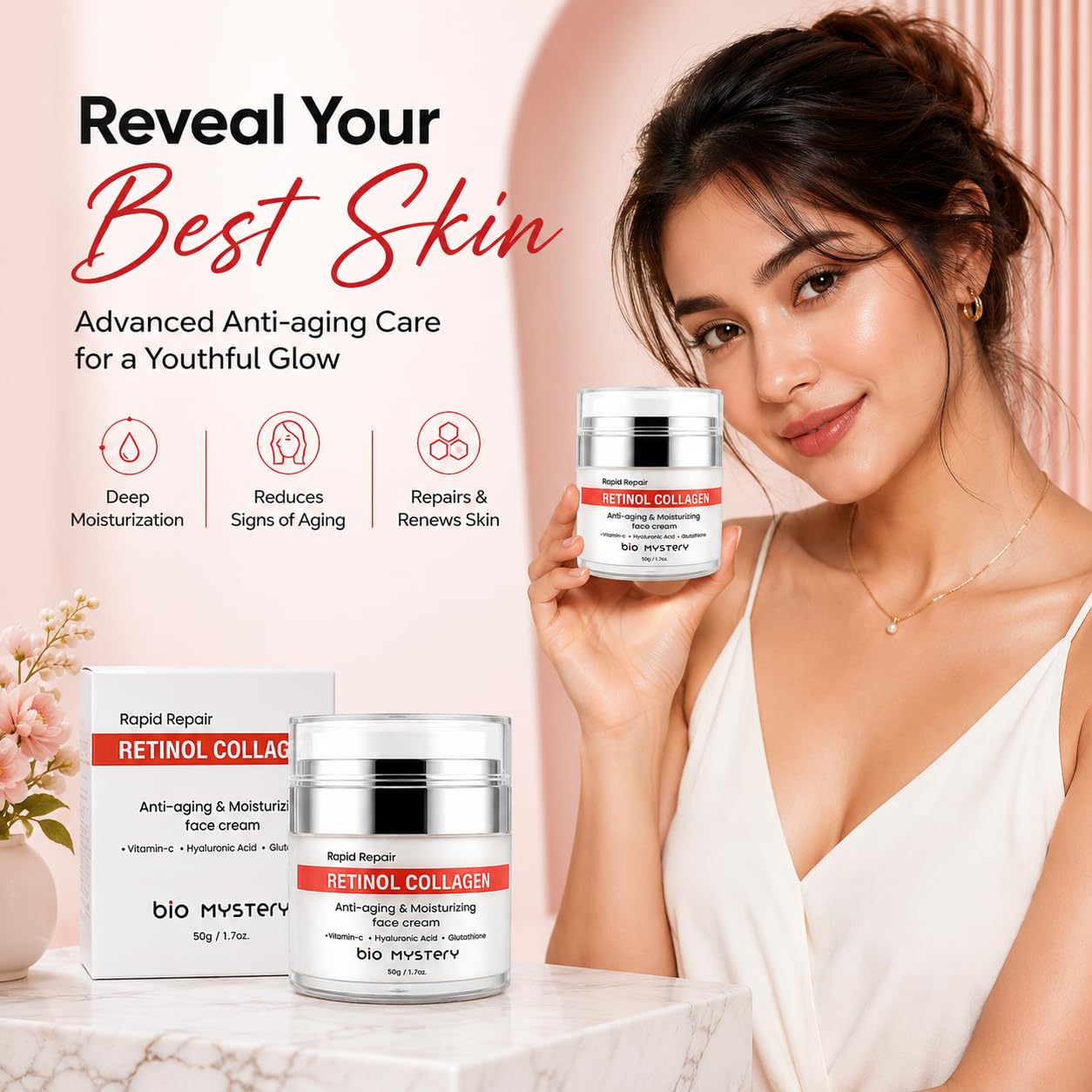 bio beauty glutathione Amazon.com: Bio Mystery Retinol, Collagen, Hyaluronic Cream with Vitamin C  & Glutathione – Lightweight Daily Moisturizer for Face & Neck – Hydrating  Day & Night Cream – 50gm / 1.7 fl.oz :