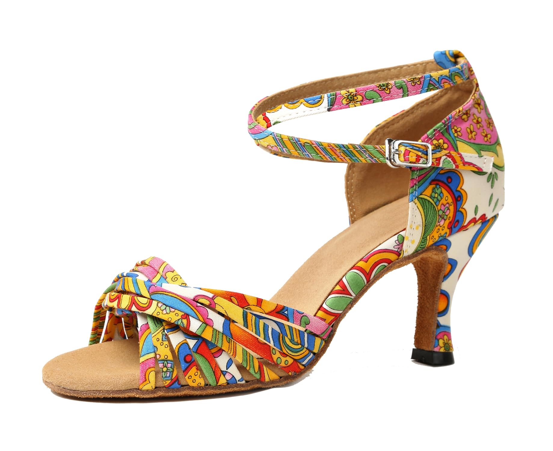 Chaussures de danse en satin imprimé salsa tango avec talon évasé multicolore 41 - 8