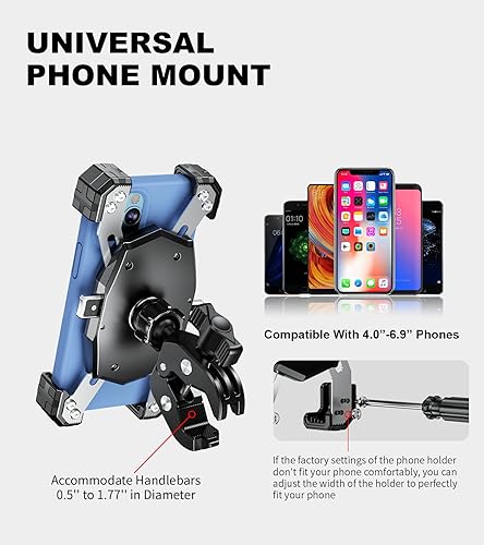 Miniatura 7 de Kewig Soporte de teléfono para motocicleta, soporte de teléfono para bicicleta, abrazadera de manubrio de instalación rápida, soporte de teléfono de