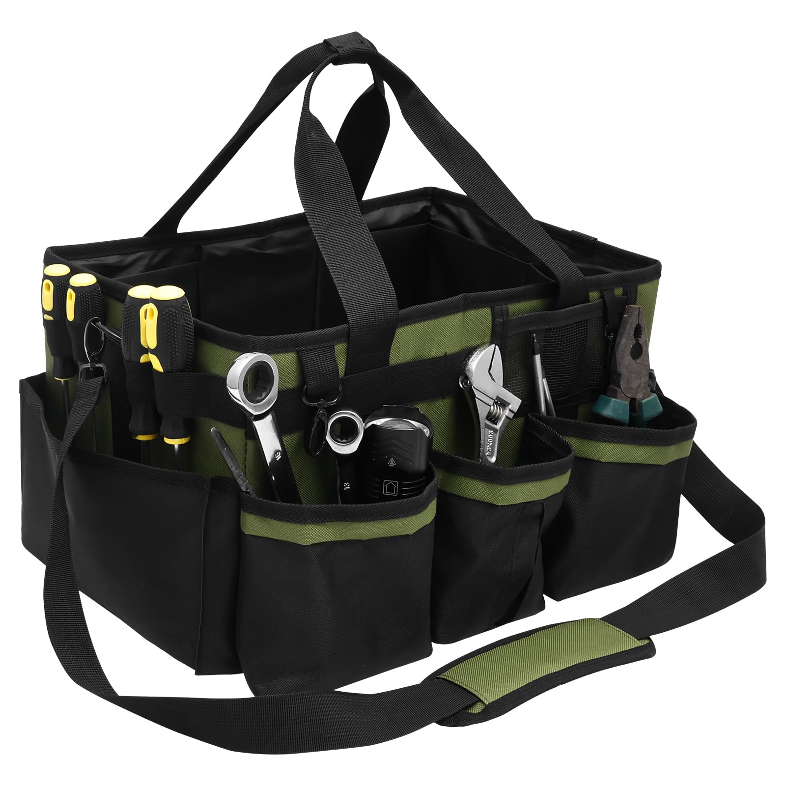 Cleaning Caddy with Handle, Waterproof Oxford Foldable Large Capacity Cleaning Bag with Multiple Pockets, Multi-Purpose Cleanings Caddy Organiser for Home Garden