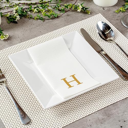 Miniatura 302 de Luxenap - Toallas de invitados de 15.8 x 7.9 pulgadas, 50 toallas de mano con letras plateadas, letra "P", fuente Sans Serif, servilletas de papel