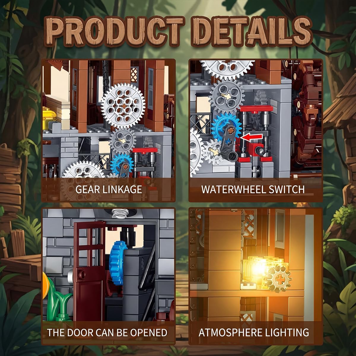 Medieval Windmill Farm Cabin Building Set with Rotating Windmill & Waterwheel LED Lights, Modular Architecture Model for Adults and Viking Village Fans 1436 Pcs