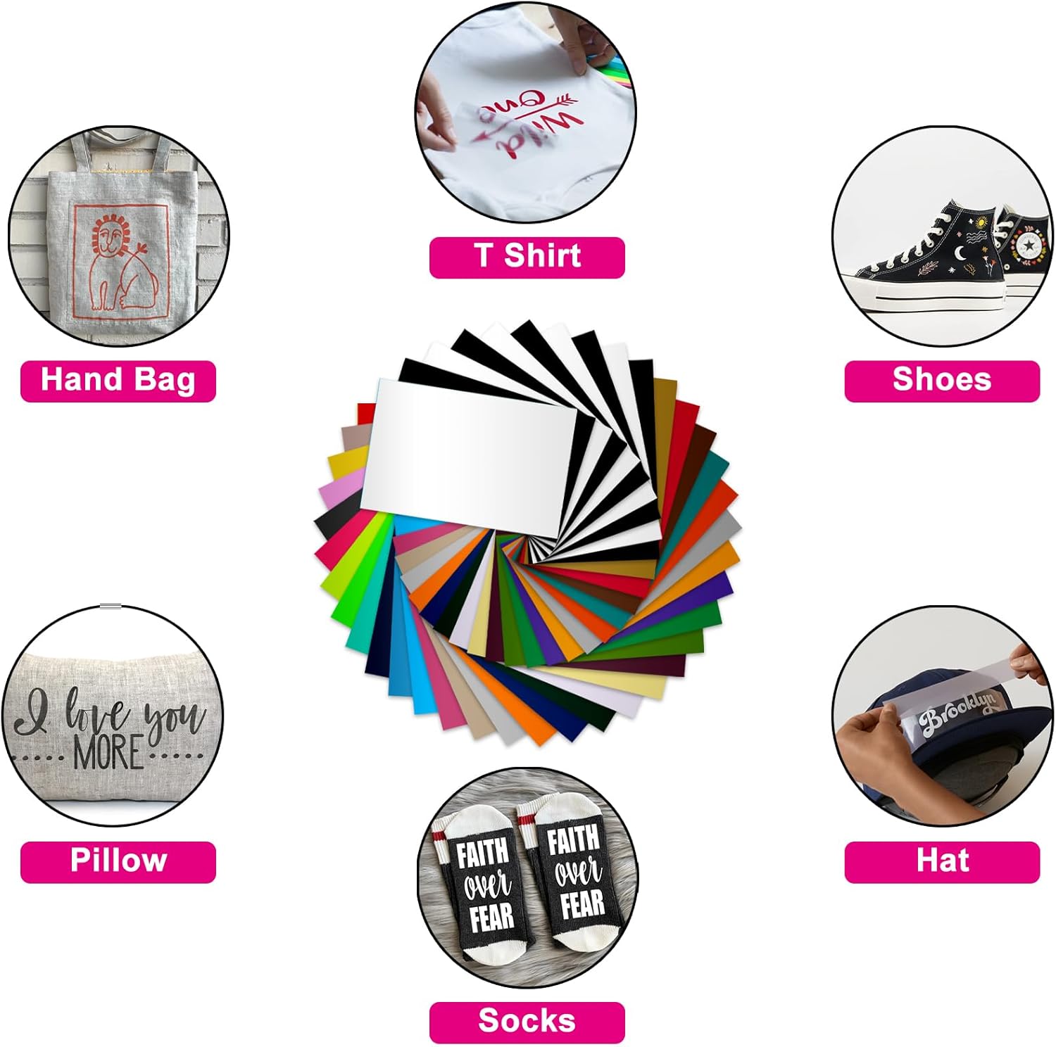 LOPASA Heat Transfer Vinyl Sheets Sampler Compatible with Cricut Joy Xtra, 8.5x12 Extra Iron On Vinyl Supplies, Materials for T Shirt HTV Making, Xtra Accessories Bundle(41 Sheets)