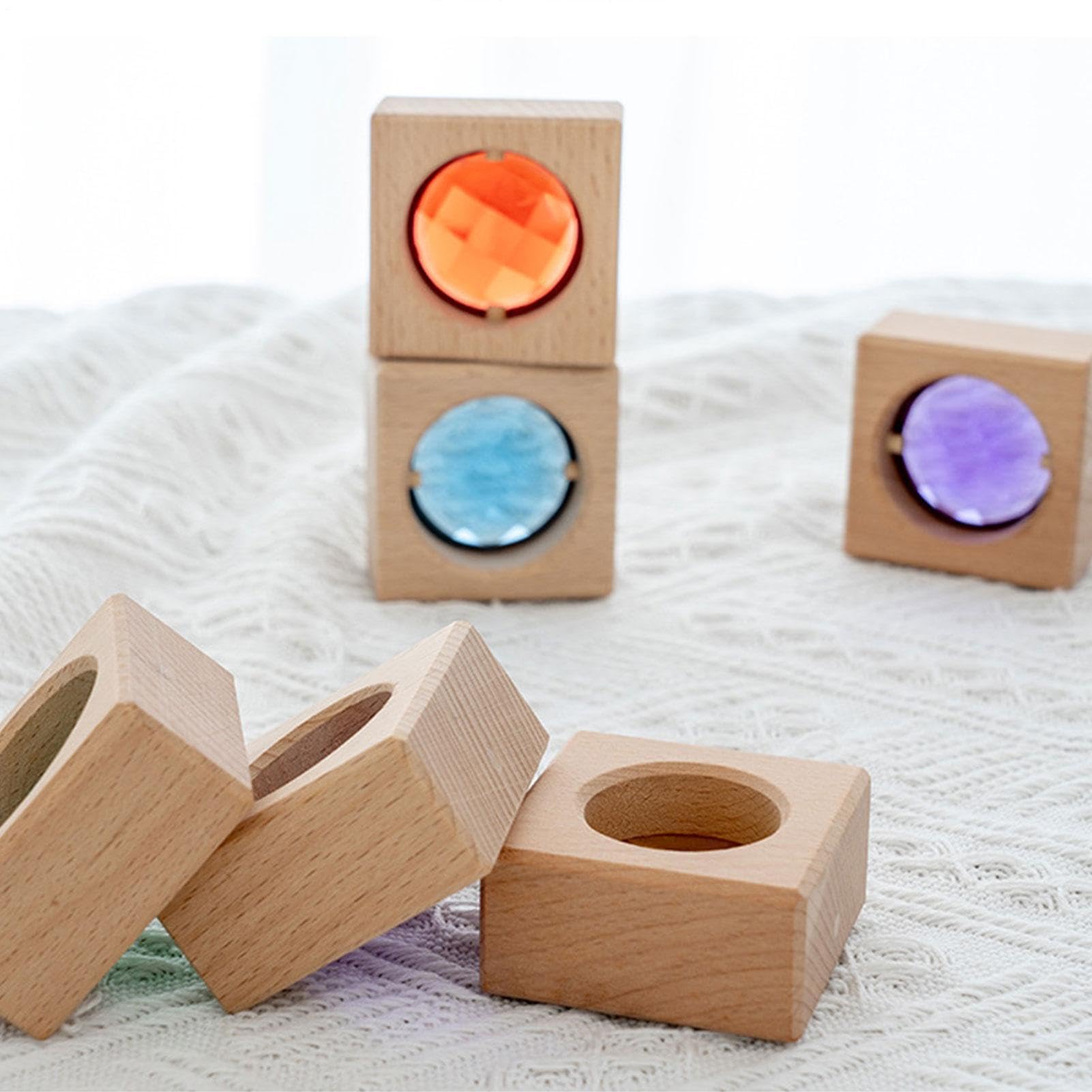 Di Gemme Di Legno - Quadrati Di Costruzione Ad Incastro Con Intarsio | Acrilico, Tavolo Luminoso Per Smistamento Matematico Di Materiale Sensoriale, Cubi Per Lo Sviluppo 'intelligenza Infant