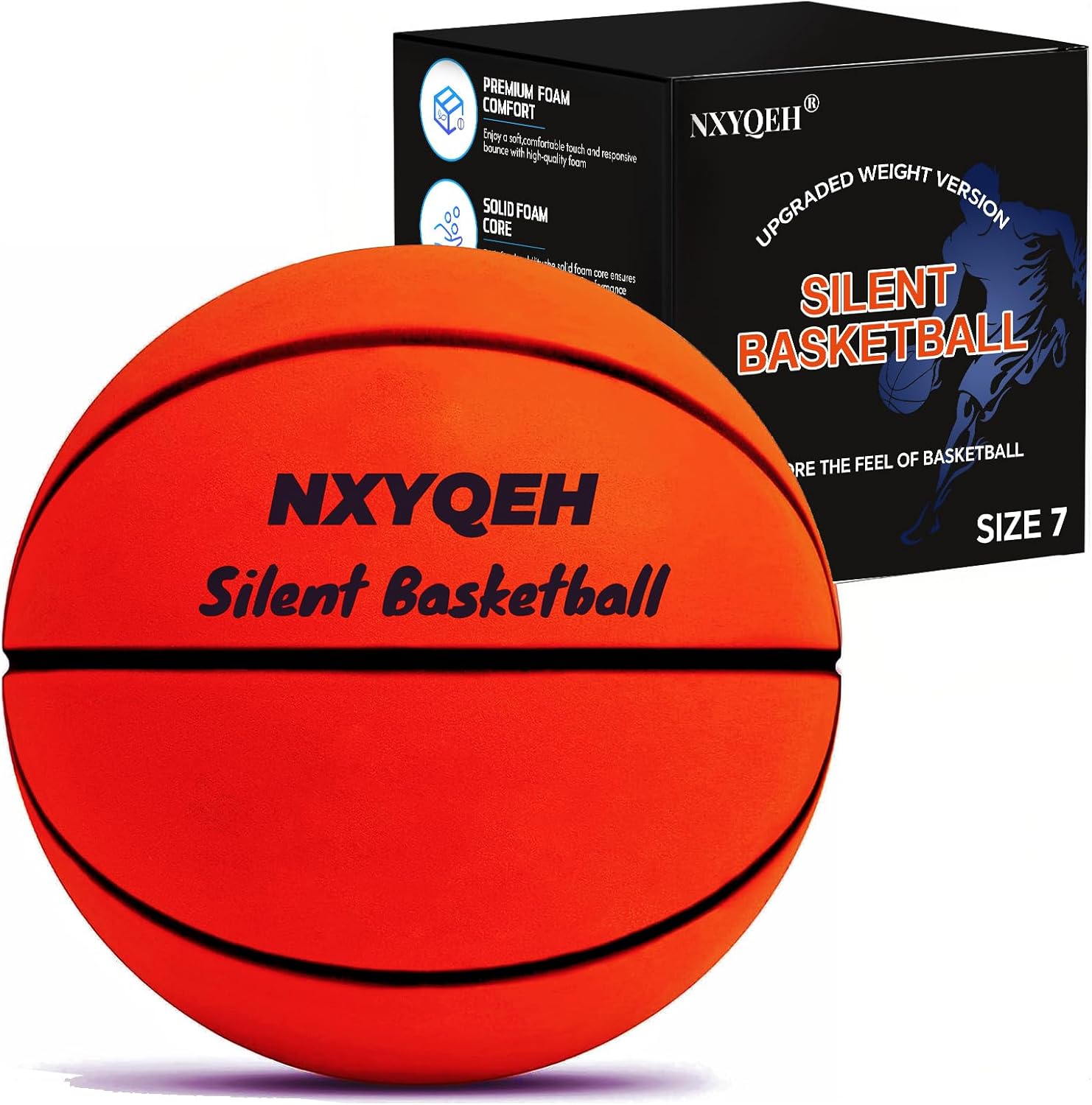 Silent Basketball Size 7 - Non-derforming Package, New Upgraded Weight 600g Grooved Airless Indoor Basketball, Silent Training Ball High Bounce for Quiet Dribbling and Indoor Training