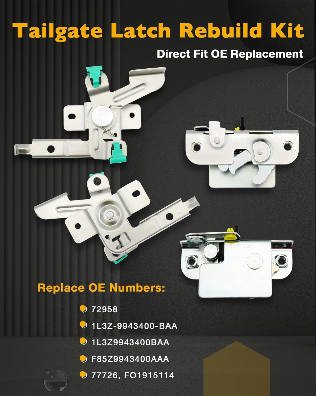 Tailgate Handle Latch Rebuild Kit, Compatible with 1997-2007 Ford F150 F250 F350 Super Duty, Replaces# 72958, 77726, 1L3Z-9943400-BAA, Complete Rear Tail Gate Door Bezel Lock Bolt Hinge Cable Set