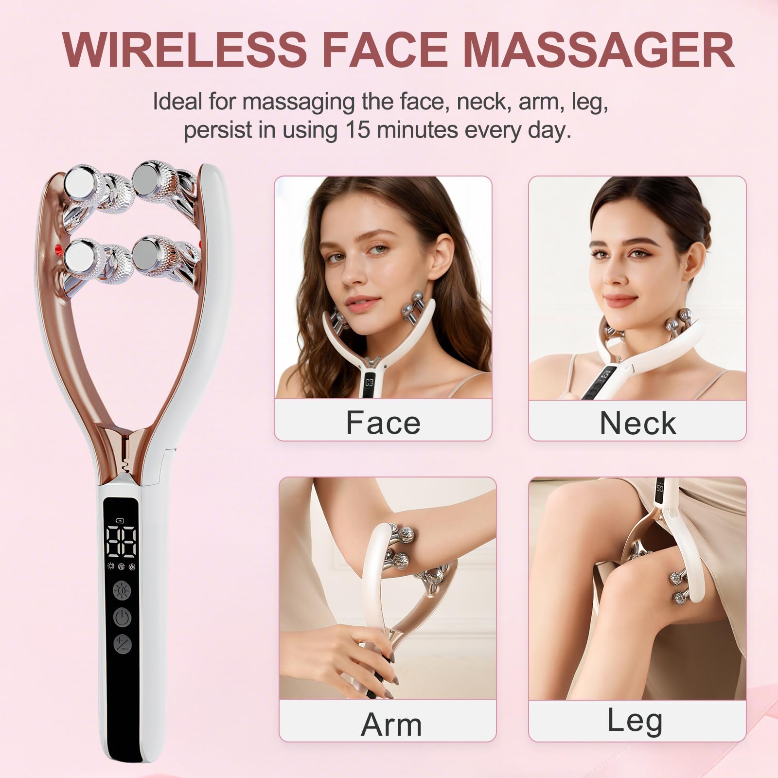 CXGRISE Wireless Facial Massager, 3D Roller Electric Facial Roller, Rechargeable V-Shape Sculpting & Puffiness Relief Tool, Face Roller Lymphatic Drainage for Home & Travel Use (Roller)
