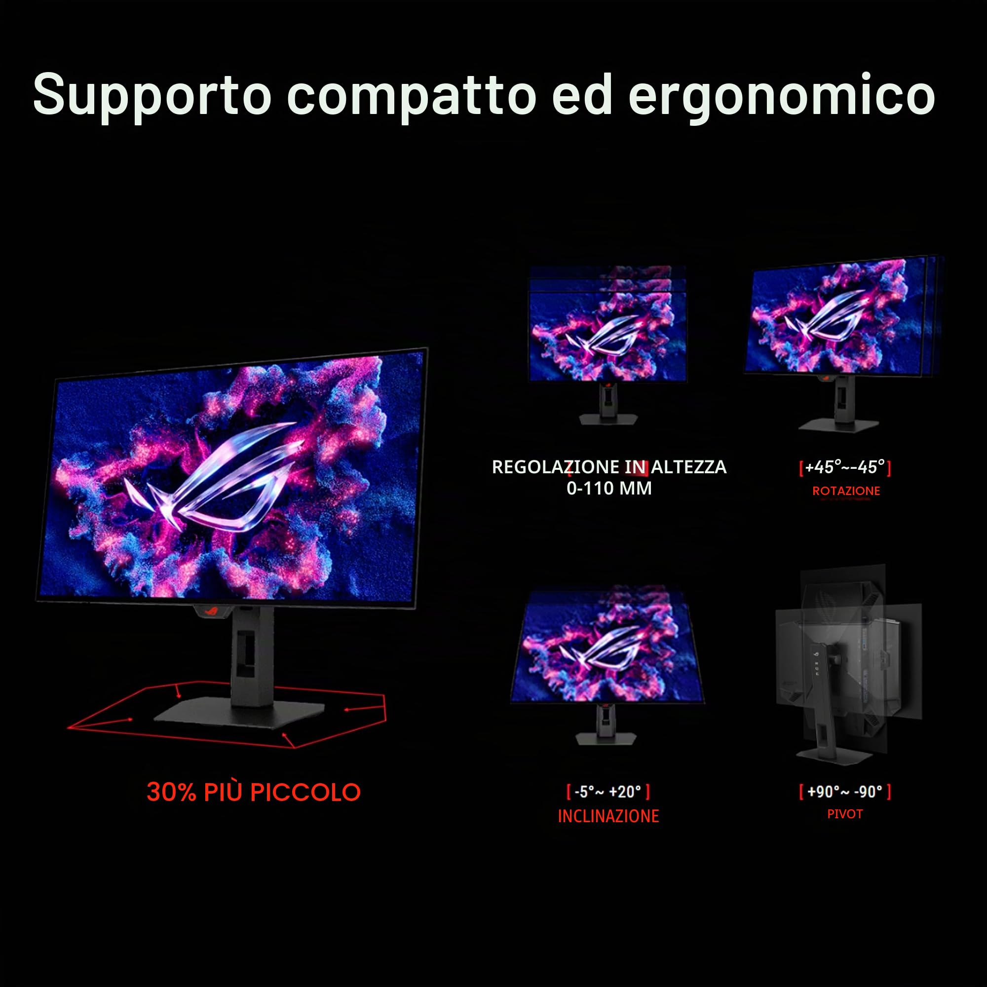 ASUS ROG Strix OLED 27" 1440P Gaming Monitor (XG27AQWMG) ― QHD, TrueBlack Glossy Tandem OLED, 280Hz, 0.03ms, Neo, Sensore di prossimità, DisplayHDR True Black 500, 99% DCI-P3, DisplayWidget, garanzia