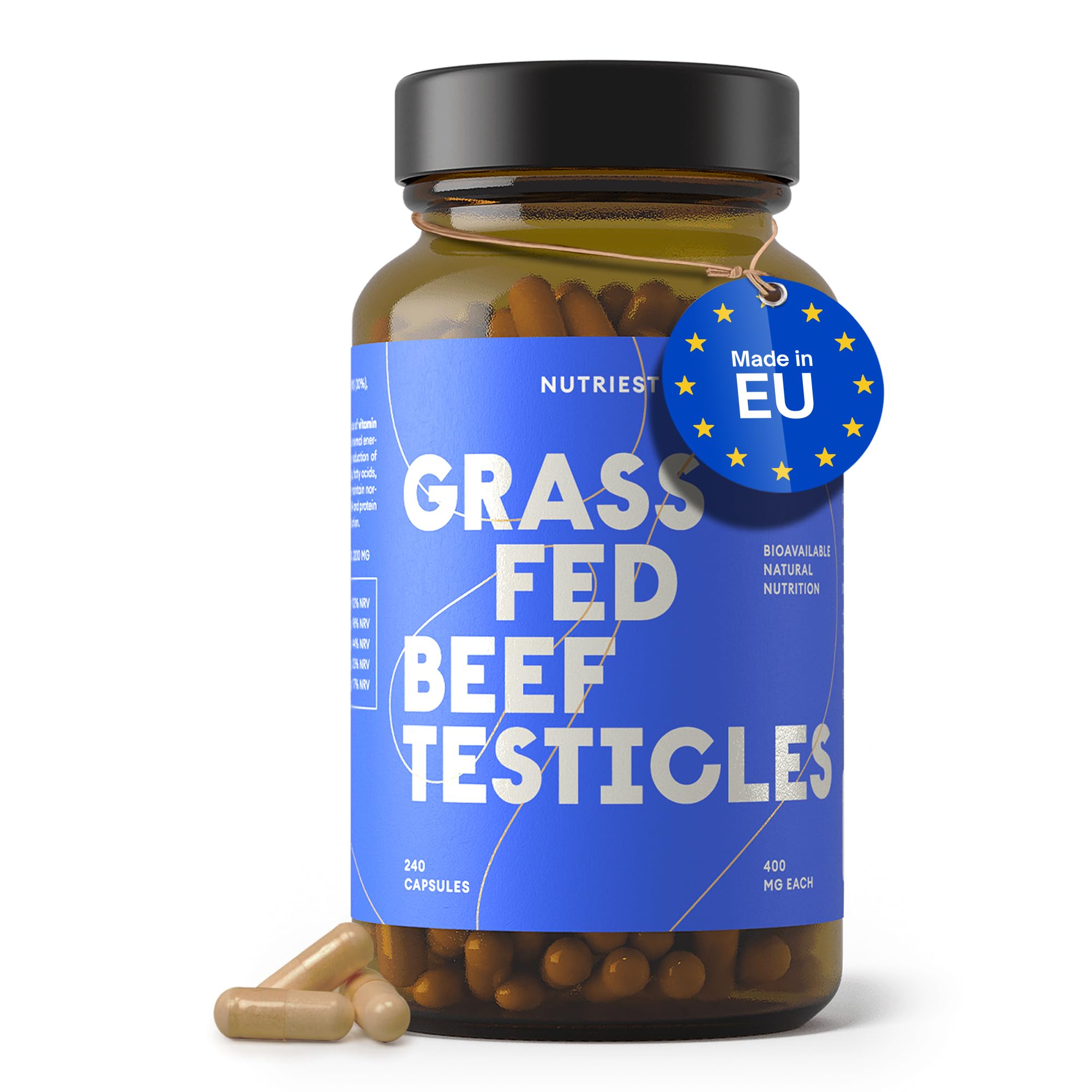 Nutriest Rinderhoden & Austernextrakt Kapseln (240 Stück) – Beef Testicles Supplement | Bio-Weiderind aus Europa | 100% EU-Weidehaltung | Energie, Muskelaufbau & Testosteronspiegel