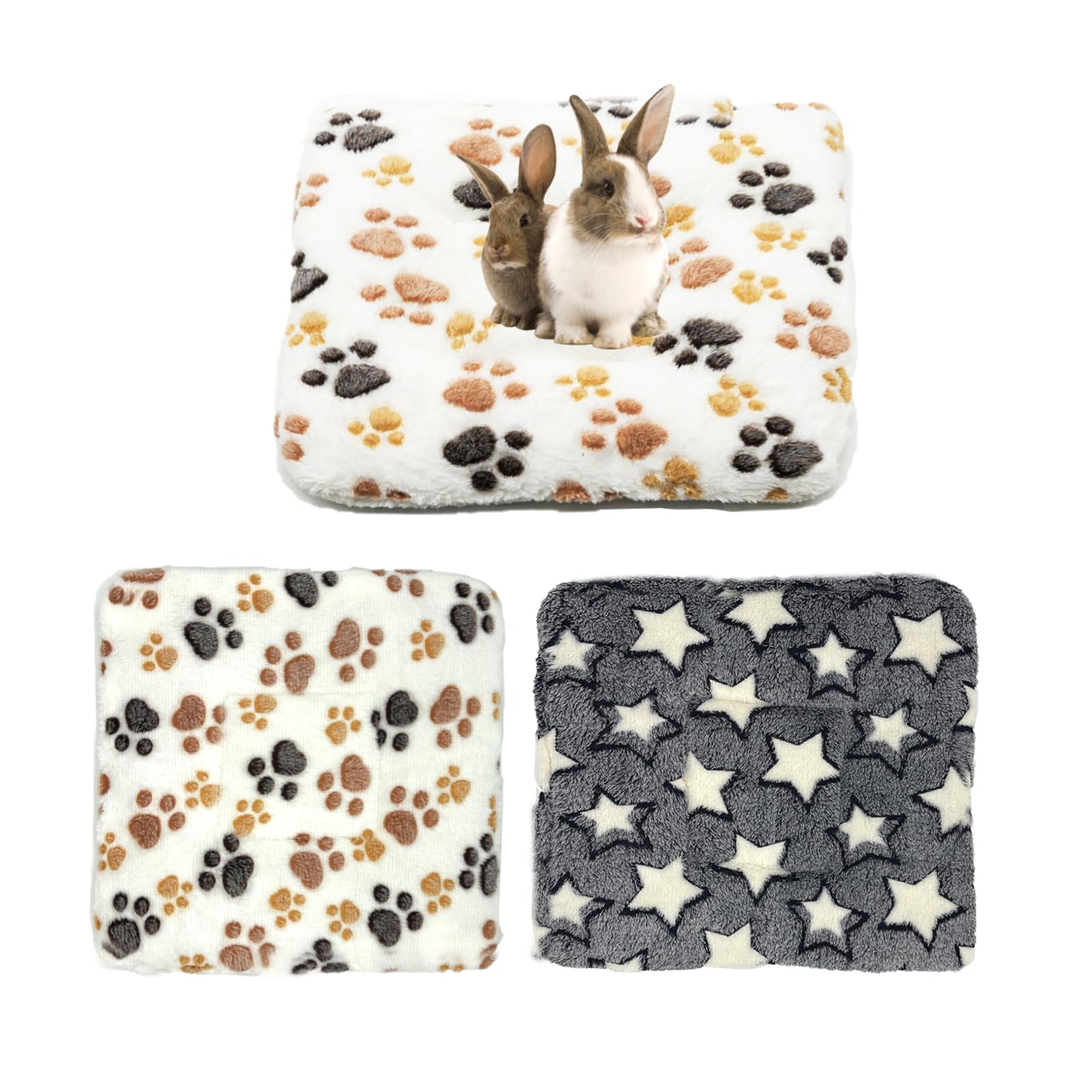 Pdyay 2PCS Guinea Pig Plush Bed, Cozy Rabbit Sleeping Beds, Soft Warm Bunny Mat Pads for Small Animals, Hedgehog, Chinchilla, Squirrel,Hamster,Grey&White