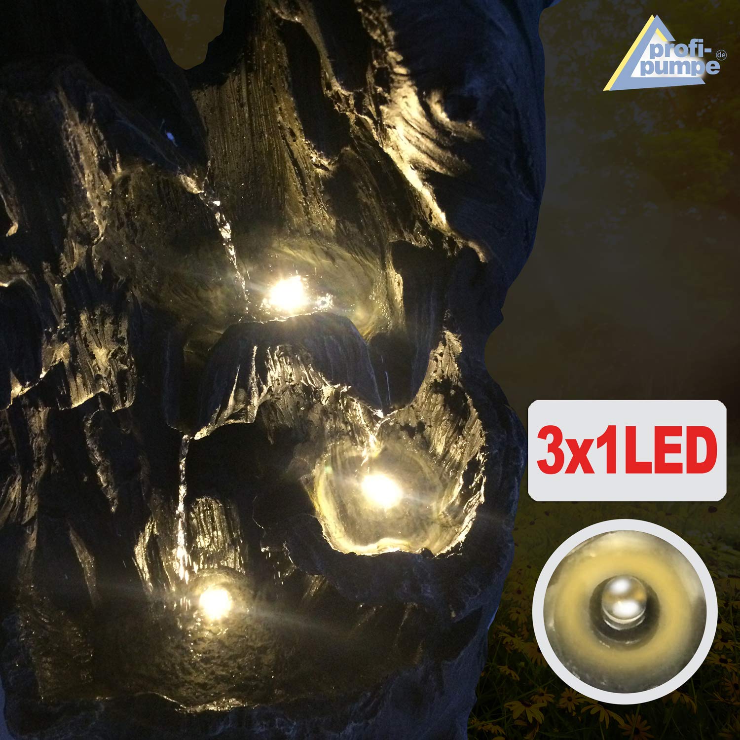 Gartenbrunnen Brunnen Zierbrunnen Zimmerbrunnen Springbrunnen Brunnen mit LED-Licht 230V Wasserfall Wasserspiel für Garten, Gartenteich, Terrasse, Balkon Sehr Dekorativ
